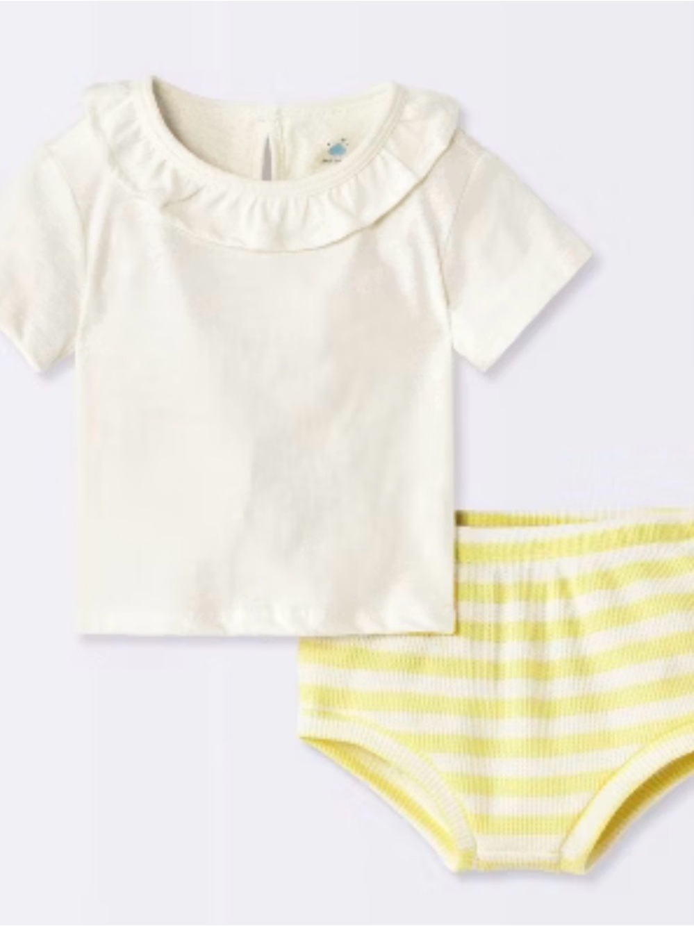 NWT Girls Cream Ruffle-Neck Top & Yellow Stripe Bloomers Set